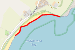 A map showing the Ballyhornan Strand North- Killard beach stretch plotted on it