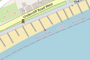 A map showing the Felixstowe (from Spa to Pier Section) beach stretch plotted on it
