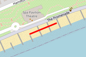 A map showing the Felixstowe - Spa Pavillion to Fludyers PH beach stretch plotted on it