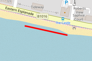 A map showing the Jubilee Beach beach stretch plotted on it