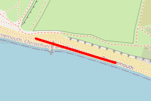 A map showing the Hengistbury Head (Middle) beach stretch plotted on it