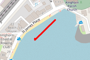 A map showing the Kinghorn Harbour beach stretch plotted on it