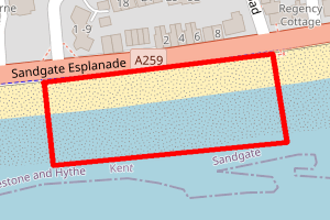 A map showing the The Esplanade beach stretch plotted on it