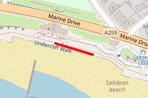 A map showing the Saltdean beach stretch plotted on it