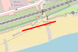 A map showing the Glyne Gap beach stretch plotted on it