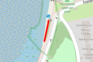 A map showing the Woodhill Bay, Portishead beach stretch plotted on it