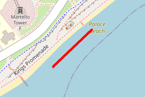 A map showing the Clacton-on-Sea (near the hospital/pier) beach stretch plotted on it