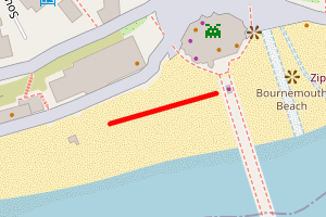 A map showing the Bournemouth Beach - West of the pier beach stretch plotted on it