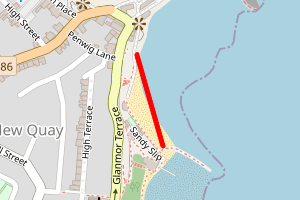 A map showing the Harbour Beach, New Quay beach stretch plotted on it