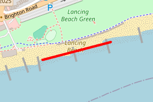 A map showing the Lancing beach beach stretch plotted on it