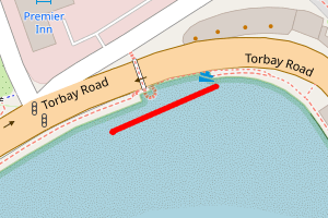 A map showing the Torre Abbey Sands beach stretch plotted on it