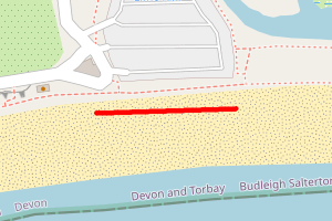 A map showing the Budleigh Salterton: Lime Kiln beach stretch plotted on it