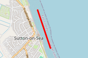 A map showing the Sutton on Sea (south) beach stretch plotted on it