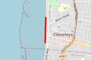 A map showing the Cleveleys Jubilee Beach beach stretch plotted on it