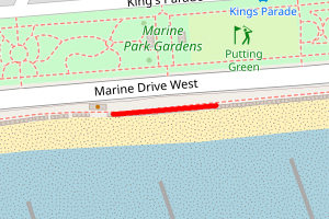 A map showing the Bognor Regis - Aldwick Beach Cafe beach stretch plotted on it
