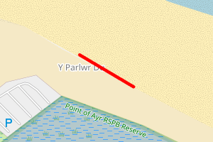 A map showing the Talacre - near RSPB reserve beach stretch plotted on it