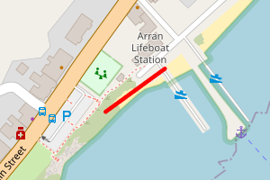 A map showing the Lamlash Beach (Pierhead Tavern to Old Pier Tearoom/Pier) beach stretch plotted on it