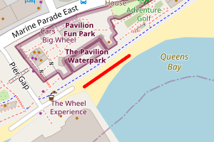 A map showing the Clacton-on-Sea Beach (East of Pier) beach stretch plotted on it