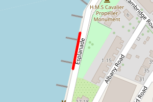 A map showing the East Cowes Esplanade beach stretch plotted on it