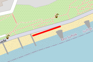 A map showing the Felixstowe Harvest House West beach stretch plotted on it