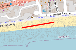 A map showing the Sandgate parade road west beach stretch plotted on it