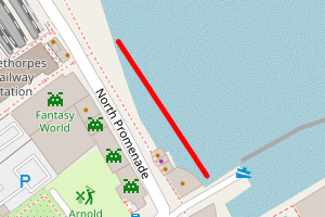 A map showing the Cleethorpes Beach - North of Pier beach stretch plotted on it