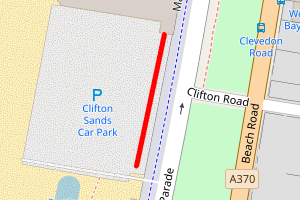 A map showing the Weston-super-Mare beach - south of Tropicana beach stretch plotted on it