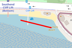 A map showing the Southend-on-Sea beach stretch plotted on it