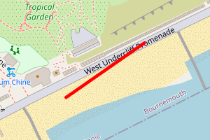 A map showing the Alum Chine Bournemouth beach stretch plotted on it