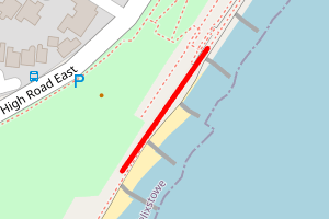 A map showing the Felixstowe Brackenbury Kiosk Stretch beach stretch plotted on it