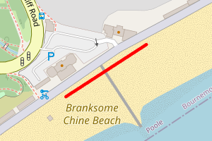 A map showing the Branksome Chine beach stretch plotted on it