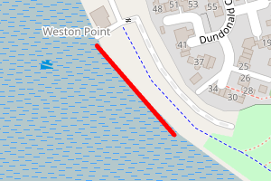 A map showing the Weston Shore Promenade beach stretch plotted on it