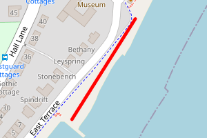 A map showing the Walton on the Naze - East Terrace beach stretch plotted on it
