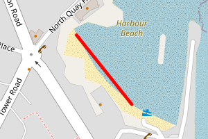 A map showing the Newquay Harbour beach stretch plotted on it