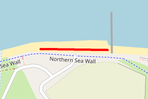 A map showing the Minnis Bay - start of Northern Sea Wall beaches beach stretch plotted on it