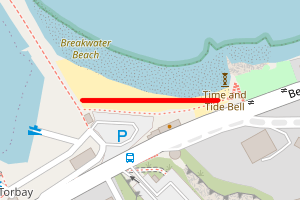 A map showing the Breakwater Beach beach stretch plotted on it