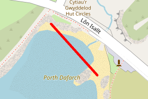 A map showing the Porth Dafarch beach stretch plotted on it