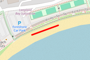 A map showing the Langland Bay beach stretch plotted on it